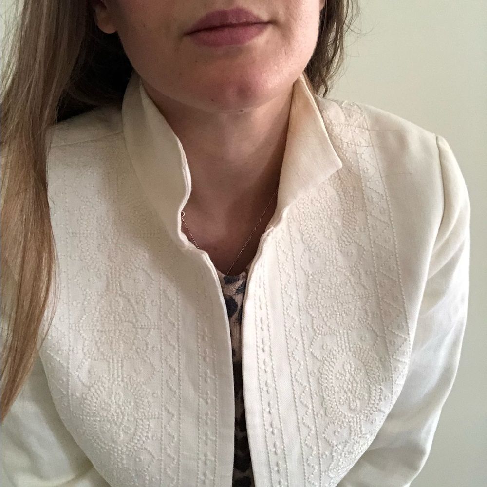 Vintage Linda Allard Ivory Linen Embroidered Jacket 2 Old Money Quiet Luxury - Picture 5 of 14